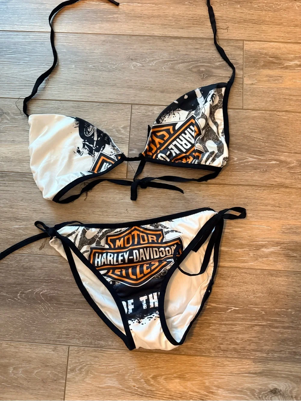 Harley-Davidson Black, White & Orange Logo Bikini Set